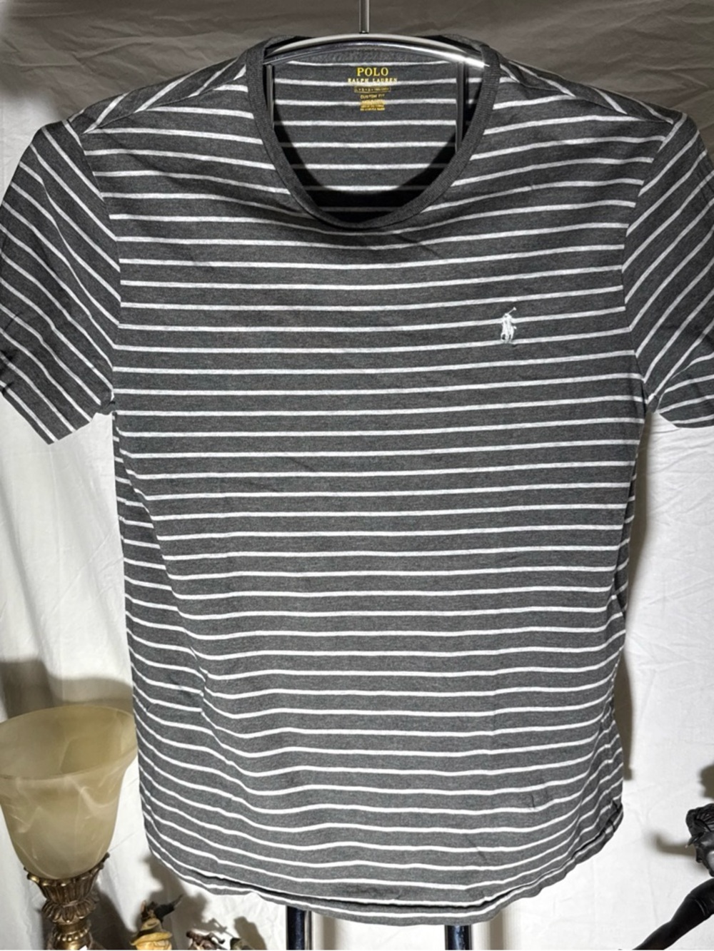 Polo by Ralph Lauren Gray and White Striped Short Sleeve Tee